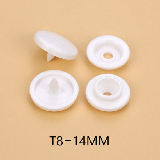 Picture of Plastic Snap Fastener Buttons Round White 14mm Dia, 100 Sets