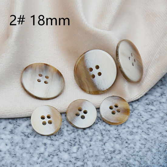 Picture of Resin Sewing Buttons Scrapbooking 4 Holes Round White & Light brown 18mm Dia, 50 PCs