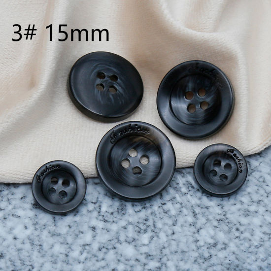 Picture of Resin Sewing Buttons Scrapbooking 4 Holes Round Black 15mm Dia, 50 PCs