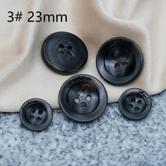 Picture of Resin Sewing Buttons Scrapbooking 4 Holes Round Black 23mm Dia, 50 PCs