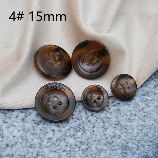 Picture of Resin Sewing Buttons Scrapbooking 4 Holes Round Coffee 15mm Dia, 50 PCs