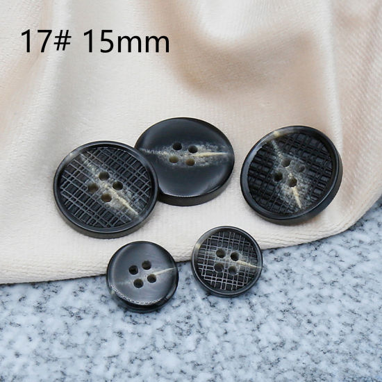 Picture of Resin Sewing Buttons Scrapbooking 4 Holes Round Black 15mm Dia, 50 PCs