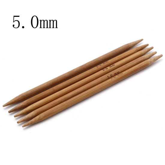 Image de (US8 5.0mm) Aiguilles à Tricoter Double Point en Bambou Brun 13cm Long, 5 Pièces