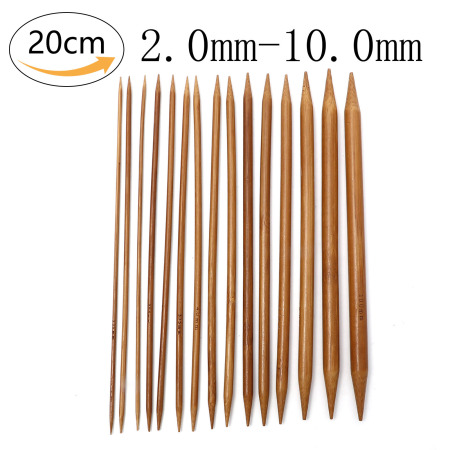 2mm - 10mm Natural Bamboo Double Pointed Knitting Needles Brown 20cm(7 7/8") long, 1 Set ( 75 PCs/Set)