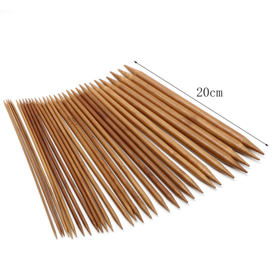 Image de 2mm - 10mm Aiguilles à Tricoter Double Point en Bambou Naturel Brun 20cm Long, 1 Kit ( 75 Pcs/Kit)