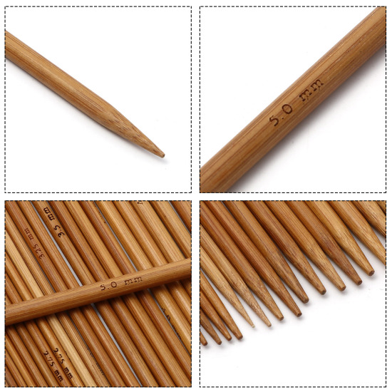 Image de 2mm - 10mm Aiguilles à Tricoter Double Point en Bambou Naturel Brun 20cm Long, 1 Kit ( 75 Pcs/Kit)