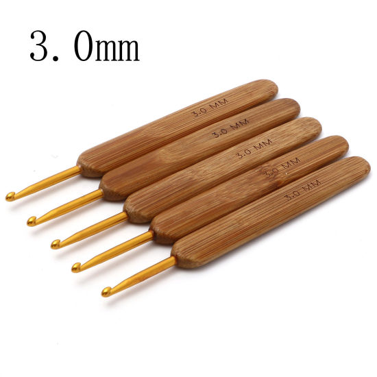 Picture of 3mm Natural Bamboo Crochet Hooks Needles Gold Plated 13.5cm(5 3/8") long, 1 Piece