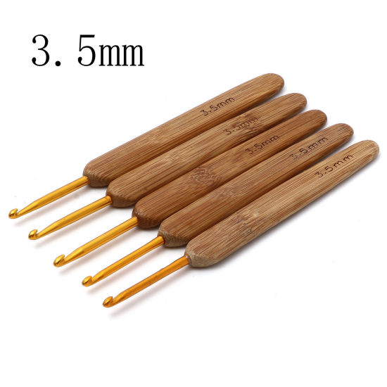 Picture of (US4 3.5mm) Natural Bamboo Crochet Hooks Needles Gold Plated 13.5cm(5 3/8") long, 1 Piece