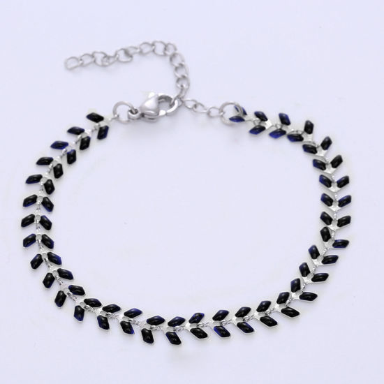 Imagen de 304 Acero Inoxidable Elegante Cadenas Pulseras Tono de Plata Negro Punta de Flecha Esmalte 18cm longitud, 1 Unidad