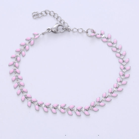 Imagen de 304 Acero Inoxidable Elegante Cadenas Pulseras Tono de Plata Color rosa Punta de Flecha Esmalte 18cm longitud, 1 Unidad