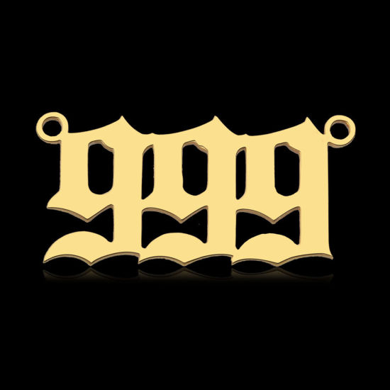 Immagine di 2 Pz 304 Acciaio Inossidabile Ciondoli Oro Placcato Numero Angeli Messaggio " 999 " 26mm x 12mm