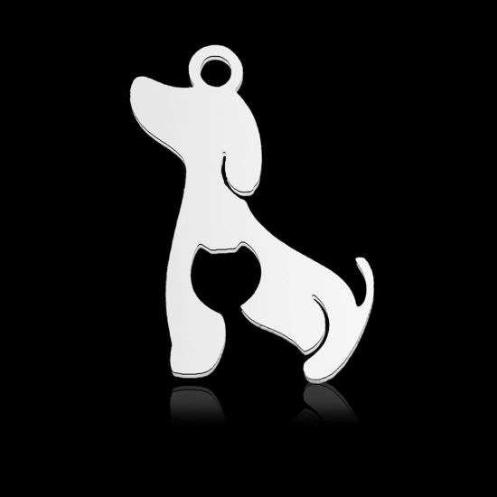 Image de Breloques en 304 Acier Inoxydable Chien Argent Mat 18mm x 14mm , 2 Pcs