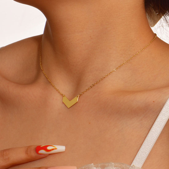Picture of Brass Simple Pendant Necklace Triangle Gold Plated 39cm(15 3/8") long, 1 Piece                                                                                                                                                                                