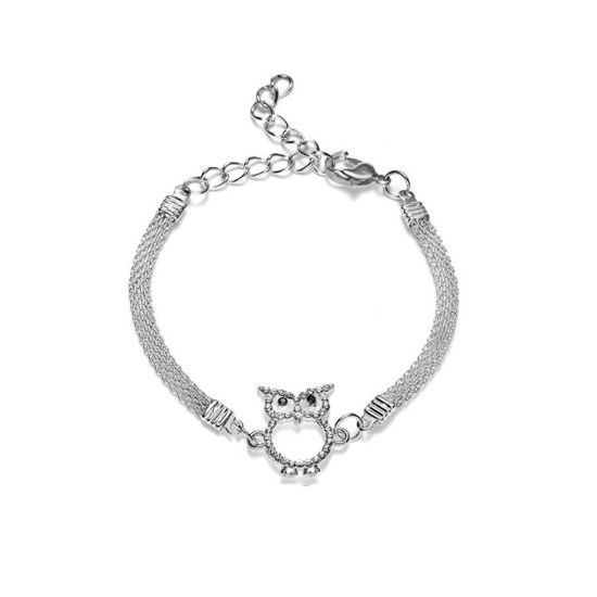 Picture of Brass Exquisite Bracelets Silver Plated Owl Animal Clear Cubic Zirconia 18cm(7 1/8") long, 1 Piece                                                                                                                                                            