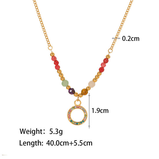 Image de 1 Pièce Collier à Pendentif Chaîne Maille Cheval en 304 Acier Inoxydable Placage sous Vide Élégant Plaqué Or 18K Annulaire Gemme Imitation à Strass Coloré 40cm Long