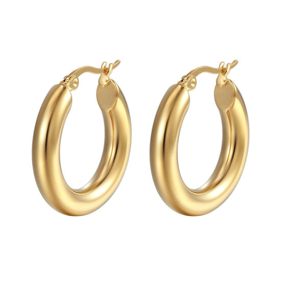 Picture of 304 Stainless Steel Stylish Hoop Earrings 18K Gold Color Round 20mm Dia., 1 Pair