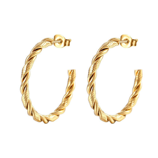 Picture of 304 Stainless Steel Stylish Hoop Earrings Gold Plated C Shape 25mm Dia., 1 Pair