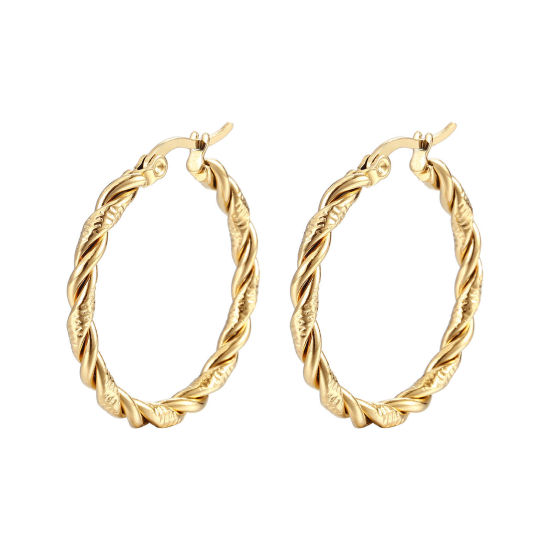 Picture of 304 Stainless Steel Stylish Hoop Earrings Gold Plated Round 30mm Dia., 1 Pair