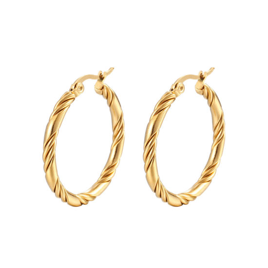 Picture of 304 Stainless Steel Stylish Hoop Earrings Gold Plated Round 30mm Dia., 1 Pair