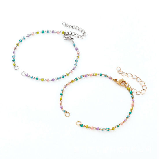 Image de 1 Kit Apprêts de Bracelets Accessoires pour la Fabrication de Bijoux DIY en 304 Acier Inoxydable Revêtement sous Vide PVD Respectueux de l'Environnement Chaînes Plaqué Or & Argent Mat Multicolore Émail 15.5cm Long