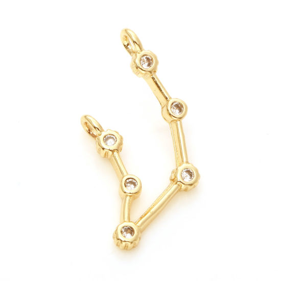 Bild von Messing Verbinder Echtgold plattiert Sternbild Löwe Micro Pave Klar Zirkonia 14mm x 13mm, 2 Stück