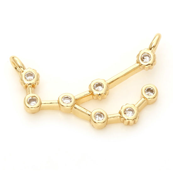 Bild von Messing Verbinder Echtgold plattiert Sternbild Steinbock Micro Pave Klar Zirkonia 20mm x 10mm, 2 Stück