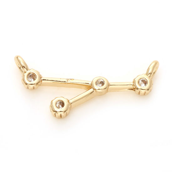 Bild von Messing Verbinder Echtgold plattiert Sternbild Krebs Micro Pave Klar Zirkonia 17mm x 8mm, 2 Stück