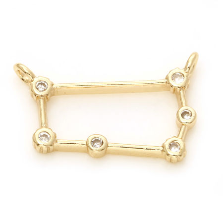 Picture of Brass Connectors Real Gold Plated Gemini Sign Of Zodiac Constellations Micro Pave Clear Cubic Zirconia 17mm x 11mm, 2 PCs