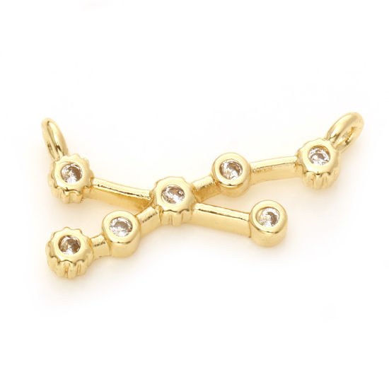 Bild von Messing Verbinder Echtgold plattiert Sternbild Stier Micro Pave Klar Zirkonia 16mm x 8mm, 2 Stück