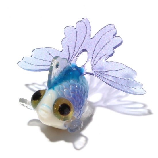 Bild von Harz 3D Charms Goldfisch Blau Violett 29mm x 26mm, 1 Stück