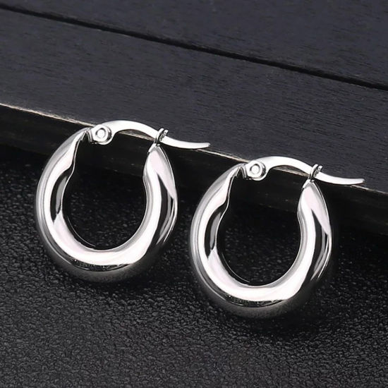Picture of 304 Stainless Steel Stylish Hoop Earrings Silver Tone Round 20mm Dia., 1 Pair