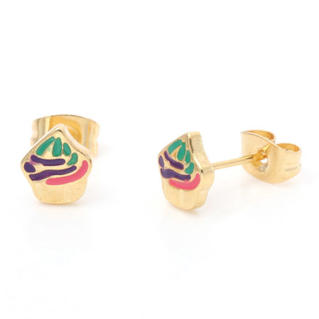 Image de 1 Paire Boucles d'Oreilles Puces en 316 Acier Inoxydable Placage sous Vide Élégant Doré Multicolore Glace Émail 7.3mm x 6.5mm , Epaisseur de Fil: (21 gauge)