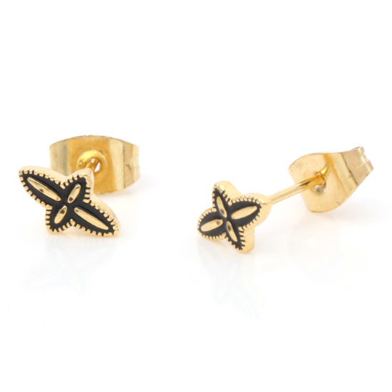 Immagine di 1 Paio Placcatura Sottovuoto 316 Acciaio inossidabile Religione Orecchini a Perno Oro Placcato Nero Croce Smalto 8.3mm x 5.2mm, Posta / Filo Dimensione: (21 misura)