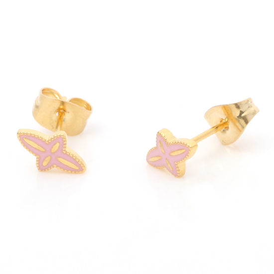 Immagine di 1 Paio Placcatura Sottovuoto 316 Acciaio inossidabile Religione Orecchini a Perno Oro Placcato Rosa Chiaro Croce Smalto 8.3mm x 5.2mm, Posta / Filo Dimensione: (21 misura)