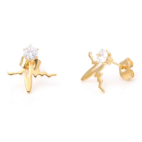 Immagine di 1 Paio Placcatura Sottovuoto 316 Acciaio inossidabile Elegante Orecchini a Perno Oro Placcato Elettrocardiogramma Trasparente Strass 4mm Dia., Posta / Filo Dimensione: (21 misura)