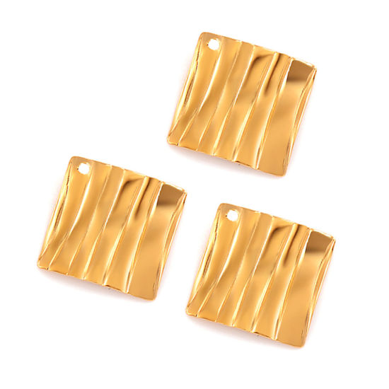 Picture of 304 Stainless Steel Charms Gold Plated Square Stripe Twisted 17mm x 17mm, 5 PCs