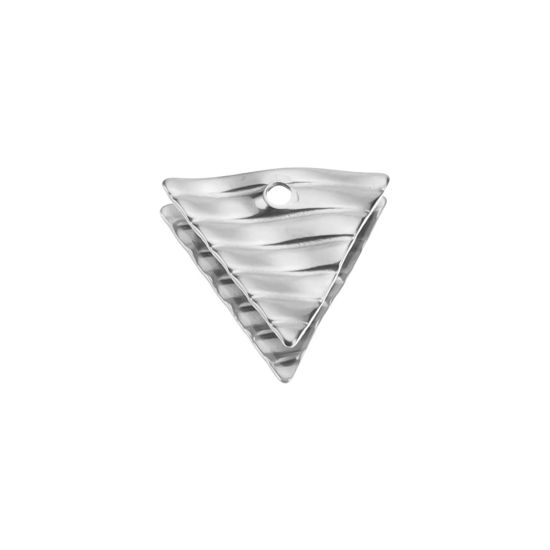 Изображение 304 Нержавеющая Сталь Подвески Треугольник Серебряный Тон С Полосами скрученный 14мм x 12мм, 10 ШТ
