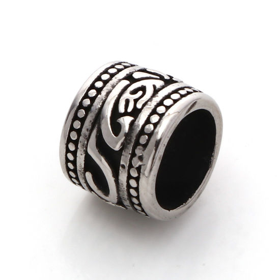 Imagen de 304 Acero Inoxidable Cuentas Cilíndrico Plata Antigua Tallado 11mm x 9mm, 1 Unidad