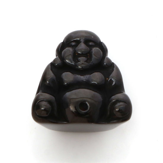 Picture of 304 Stainless Steel Religious Beads Maitreya Buddha Black 12mm x 11mm, 1 Piece
