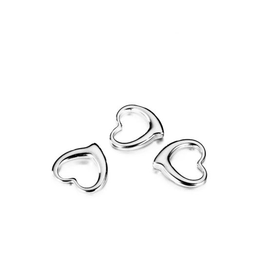 Picture of 304 Stainless Steel Valentine's Day Charms Silver Tone Heart Hollow 12.5mm x 12mm, 2 PCs