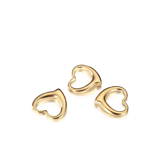 Picture of 304 Stainless Steel Valentine's Day Charms Gold Plated Heart Hollow 12.5mm x 12mm, 2 PCs