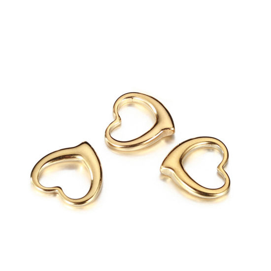 Picture of 304 Stainless Steel Valentine's Day Charms Gold Plated Heart Hollow 16.5mm x 16mm, 2 PCs