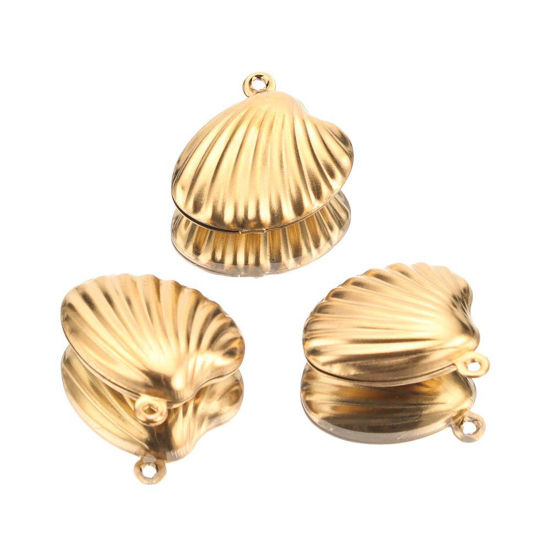 Picture of 5 PCs Vacuum Plating 304 Stainless Steel Ocean Jewelry Charms 18K Gold Plated Shell 19mm x 19mm