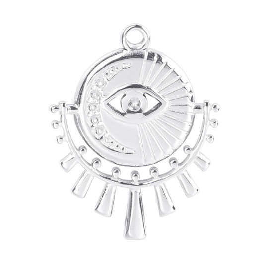 Изображение 304 Нержавеющая Сталь религия религия Подвески Злой Глаз Серебряный Тон Луна 25мм x 19мм, 2 ШТ