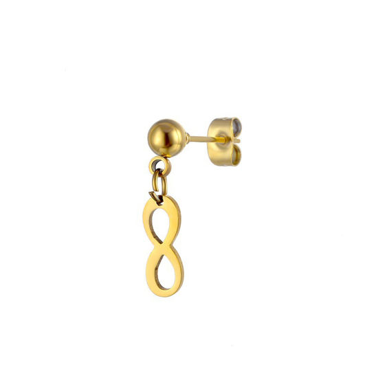 Imagen de Titanio Acero Serie de Geometría Pendientes Chapado en Oro Símbolo del infinito 15mm, Post/ Wire Size: (20 gauge), 2 Unidades