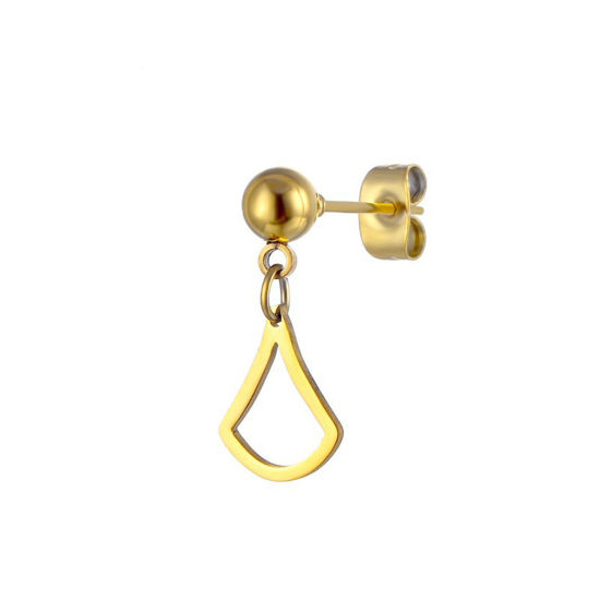 Imagen de Titanio Acero Serie de Geometría Pendientes Chapado en Oro En forma de abanico 15mm, Post/ Wire Size: (20 gauge), 2 Unidades