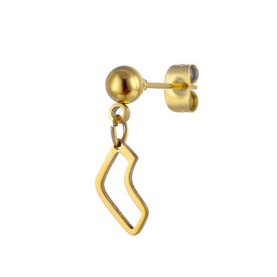 Imagen de Titanio Acero Serie de Geometría Pendientes Chapado en Oro Símbolo 15mm, Post/ Wire Size: (20 gauge), 2 Unidades