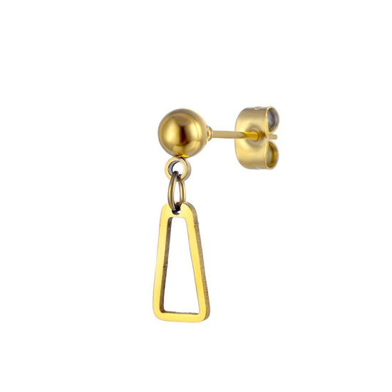 Imagen de Titanio Acero Serie de Geometría Pendientes Chapado en Oro Trapecio 15mm, Post/ Wire Size: (20 gauge), 2 Unidades