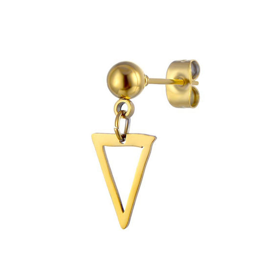 Imagen de Titanio Acero Serie de Geometría Pendientes Chapado en Oro Triángulo 15mm, Post/ Wire Size: (20 gauge), 2 Unidades