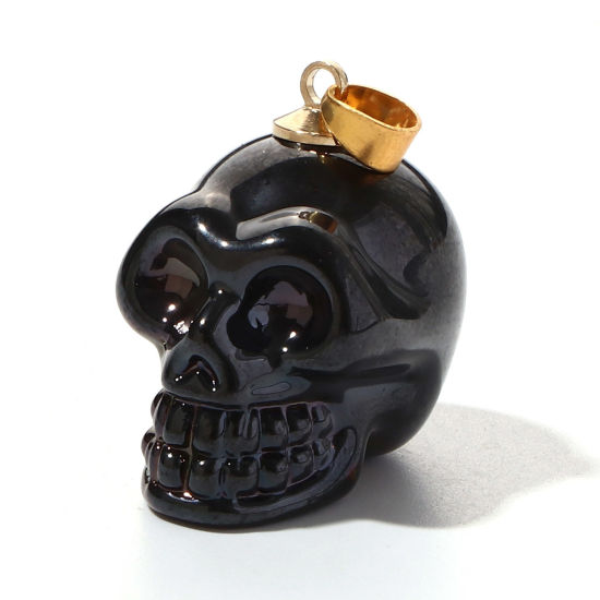 Bild von Muranoglas Halloween Anhänger Schädel Schwarz 3D 3.2cm x 1.9cm, 1 Stück